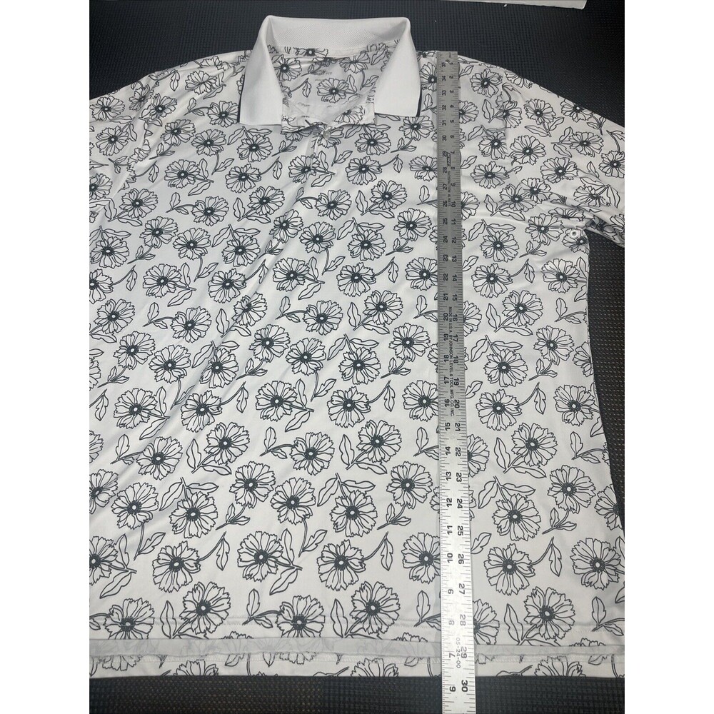 Mens XXL Slim Fit Floral Print Short Sleeve Polo Shirt White Black - Picture 3 of 7